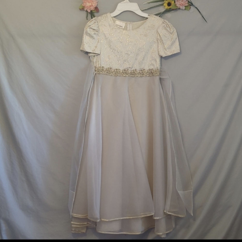 Bonnie Jean White with Gold Trim Dress